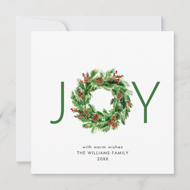Holly Berry Pine Cones Christmas Wreath Holiday Card (Front)