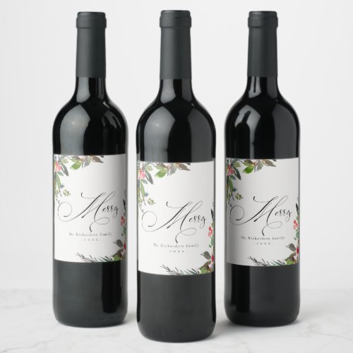 Holly Berry Pine Red Green Merry Christmas Wine Label