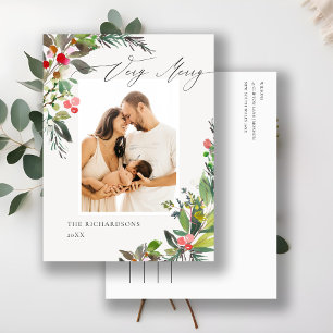 Holly Berry Pine Very Merry Christmas Photo Frame Postcard