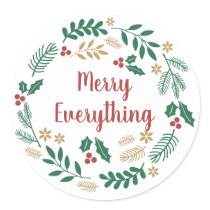 Holly Berry Pine Wreath Merry Everything Holiday C Classic Round Sticker