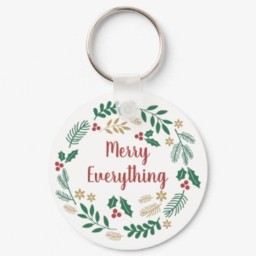 Holly Berry Pine Wreath Merry Everything Holiday C Keychain