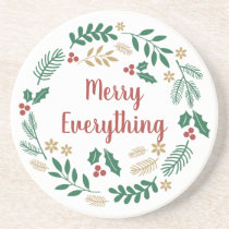Holly Berry Pine Wreath Merry Everything Holiday  Coaster