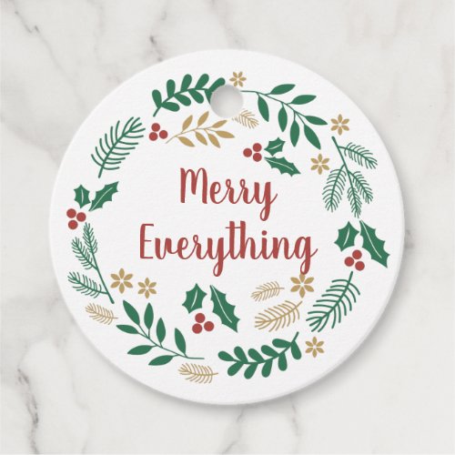 Holly Berry Pine Wreath Merry Everything Holiday  Favor Tags