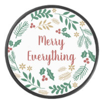 Holly Berry Pine Wreath Merry Everything Holiday Hockey Puck