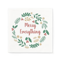 Holly Berry Pine Wreath Merry Everything Holiday  Napkins