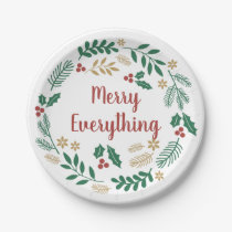 Holly Berry Pine Wreath Merry Everything Holiday Paper Plates