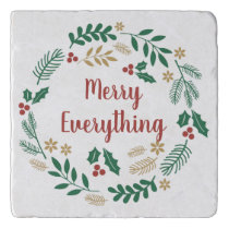 Holly Berry Pine Wreath Merry Everything Holiday  Trivet