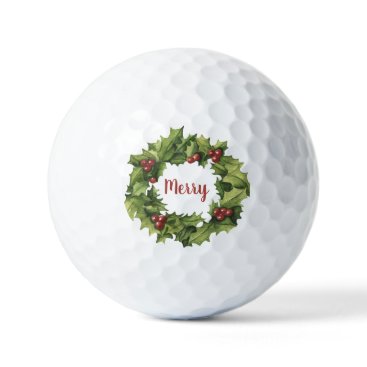 Holly Berry Pine Wreath Merry  Holiday  Golf Balls