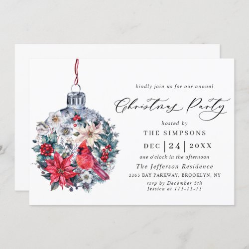 Holly Berry Red Cardinal Christmas Holiday Party Invitation