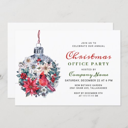 Holly Berry Red Cardinal Christmas Holiday Party Invitation