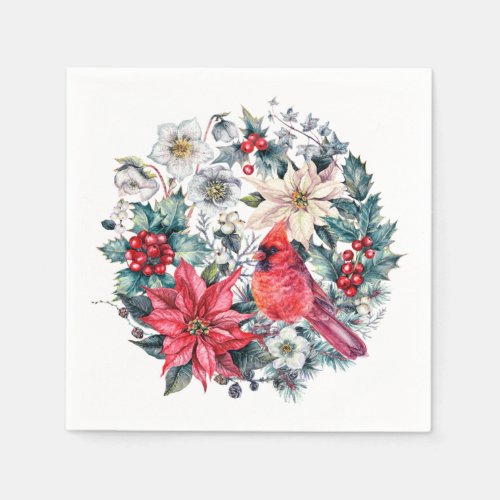 Holly Berry Red Cardinal Vintage Christmas Holiday Napkins