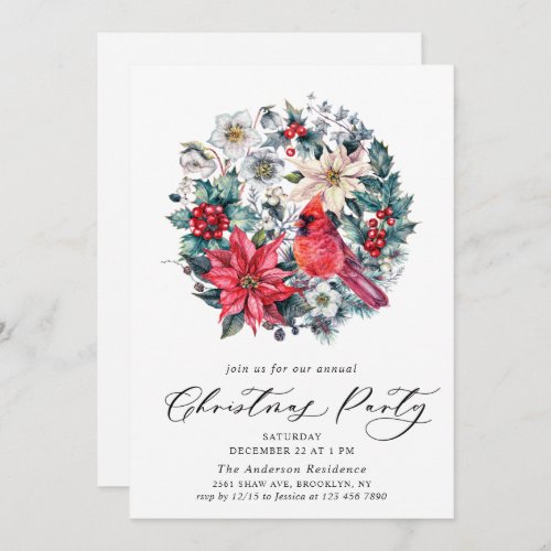 Holly Berry Red Cardinal Vintage Holiday Party Invitation