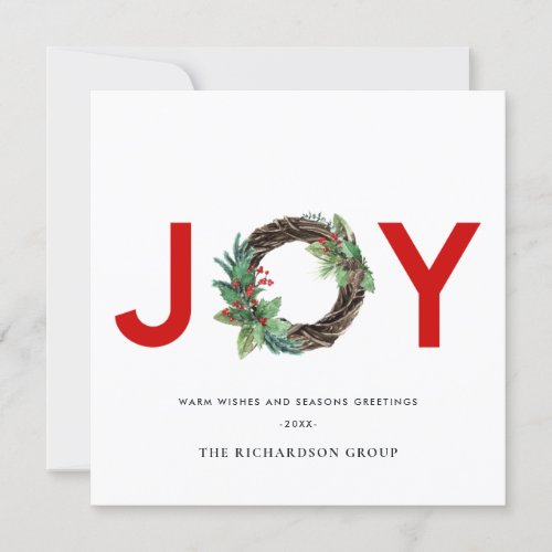 HOLLY BERRY RED JOY WREATH CHRISTMAS CORPORATE HOLIDAY CARD