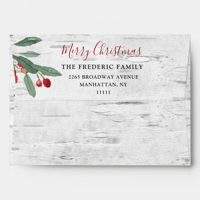 Holly Berry Rustic Happy Holidays Christmas Card Envelope (Back (Top Flap))