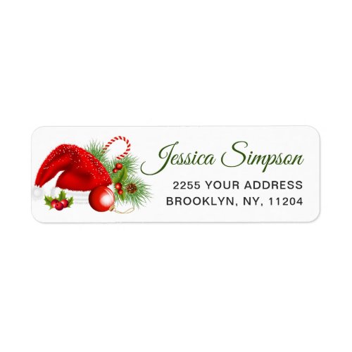 Holly Berry Santa Hat Christmas Return Address Label