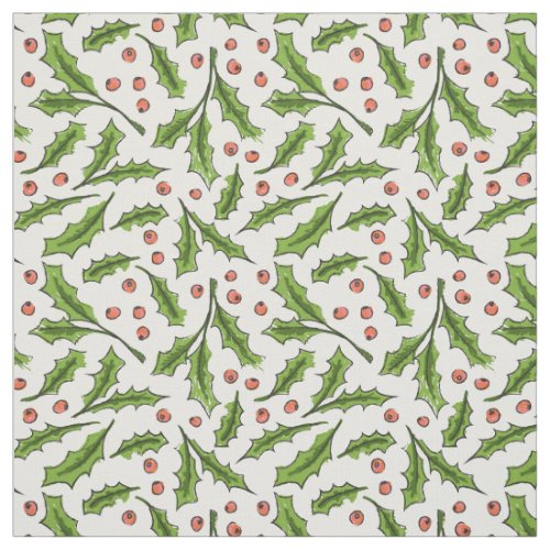 Holly Berry Sprig Pattern Fabric