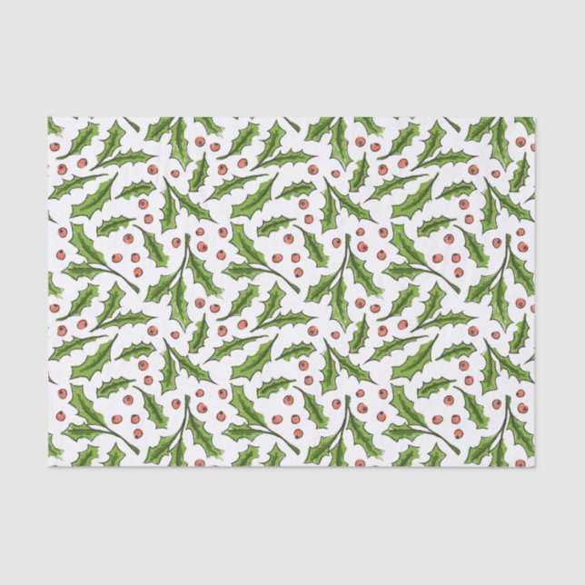 Holly Berry Sprig Pattern Tissue Paper (Front)