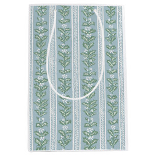Holly Berry Stripe in French Blue and Green Medium Gift Bag