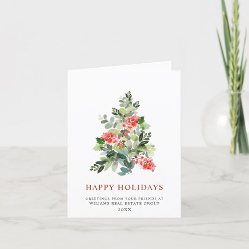 Holly Berry Tree Christmas Corporate Greeting Holiday Card