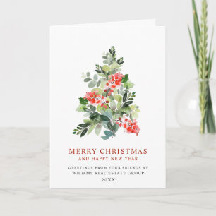Holly Berry Tree Christmas Corporate Greeting Holiday Card