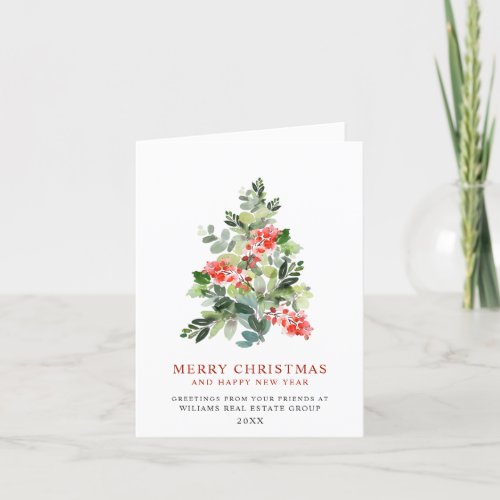 Holly Berry Tree Christmas Corporate Greeting Holiday Card