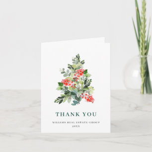 Holly Berry Tree Christmas Greeting Holiday Letterpress Thank You Card