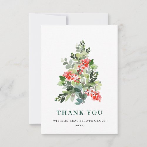 Holly Berry Tree Christmas Greeting Holiday Thank You Card