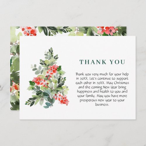 Holly Berry Tree Christmas Greeting Holiday Thank You Card