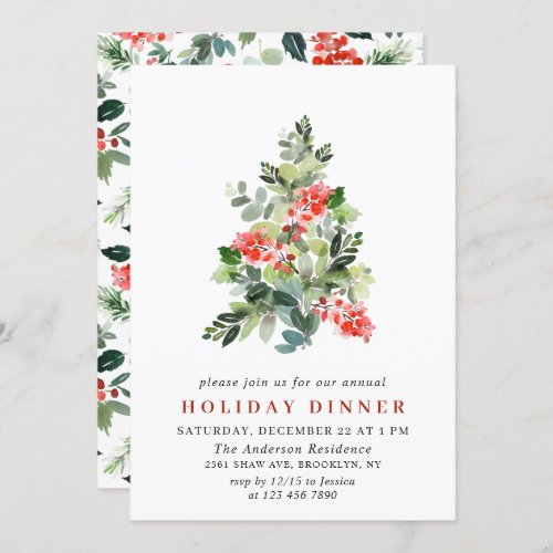 Holly Berry Tree CHRISTMAS HOLIDAY DINNER Invitation