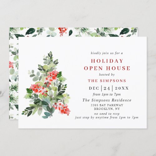 Holly Berry Tree CHRISTMAS HOLIDAY OPEN HOUSE Invitation