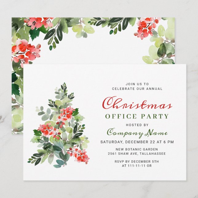 Holly Berry Tree Corporate Christmas Party HOLIDAY Invitation (Front/Back)