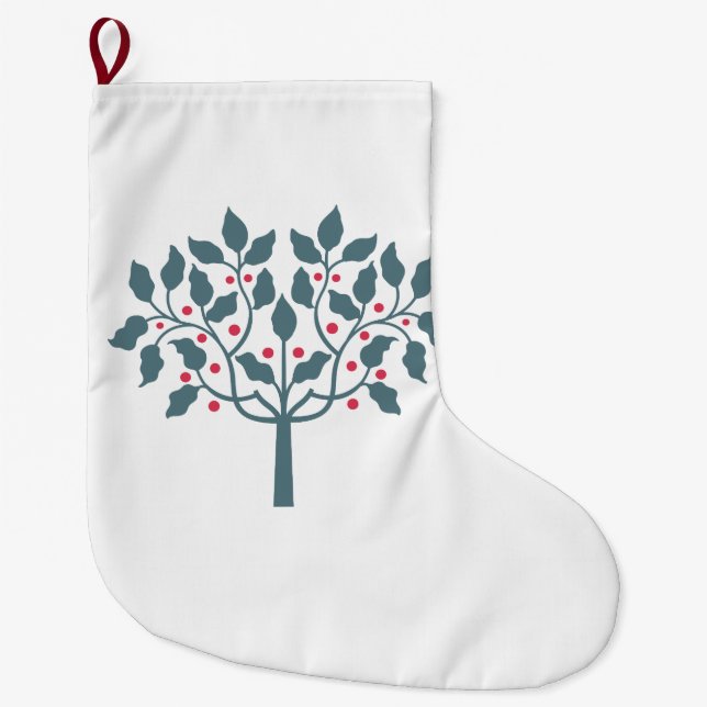 Holly berry tree design large christmas stocking (Front)