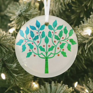 Holly berry tree design on a glass ornament