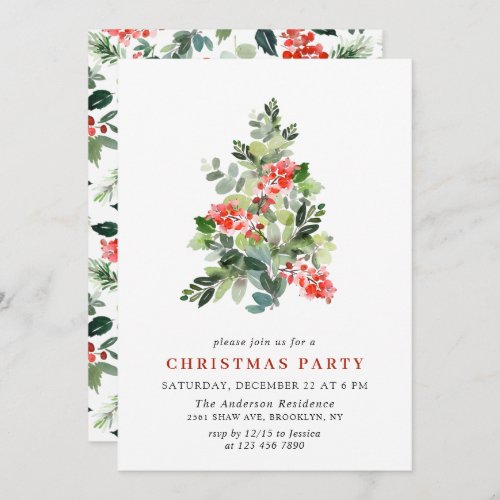 Holly Berry Tree Holiday CHRISTMAS PARTY Invitation