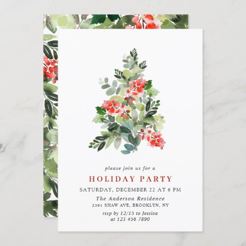 Holly Berry Tree Holiday CHRISTMAS PARTY Invitation