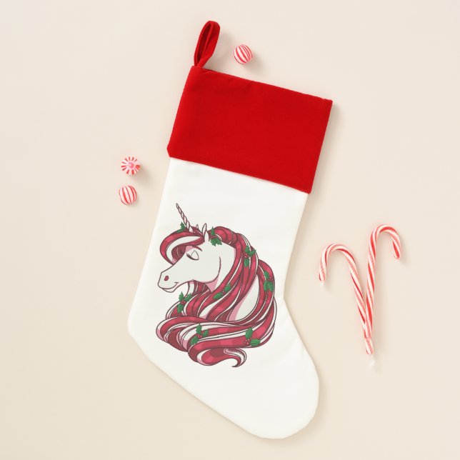 Holly Berry Unicorn Christmas Stocking (Front)