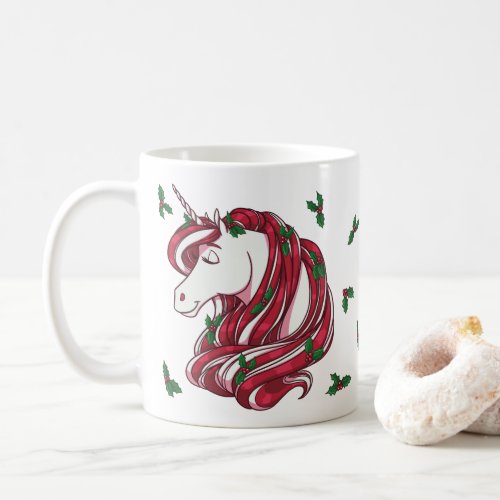 Holly Berry Unicorn  Coffee Mug