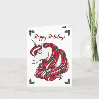 Holly Berry Unicorn Holiday Card