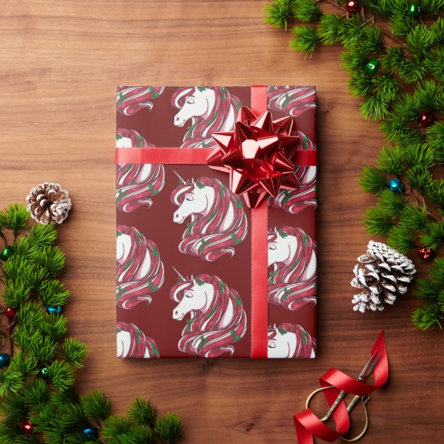 Holly Berry Unicorn Wrapping Paper (Holiday Gift)