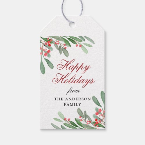 Holly Berry Watercolor Christmas  Holiday Gift Tags