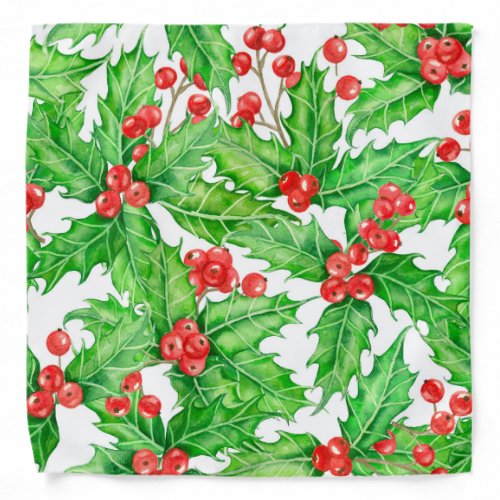Holly berry watercolor Christmas pattern Bandana