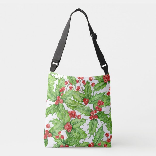 Holly berry watercolor Christmas pattern Crossbody Bag (Front)