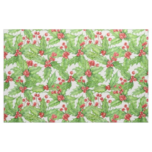 Holly berry watercolor Christmas pattern Fabric