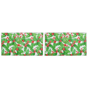 Holly berry watercolor Christmas pattern Pillowcase