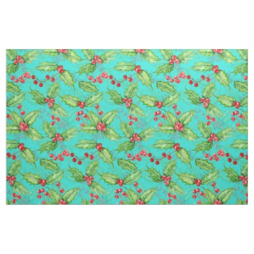 Holly berry watercolor fabric