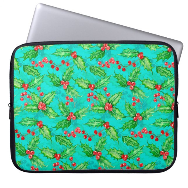 Holly berry watercolor laptop sleeve (Front)