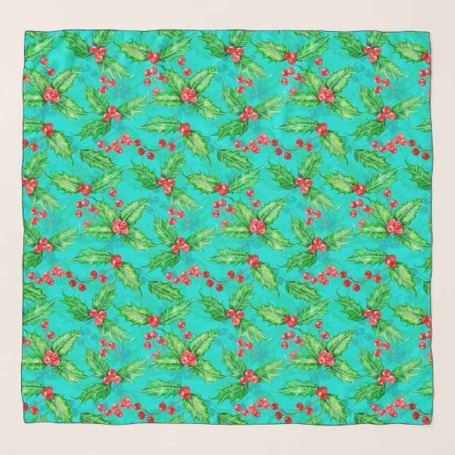 Holly berry watercolor scarf (Front)