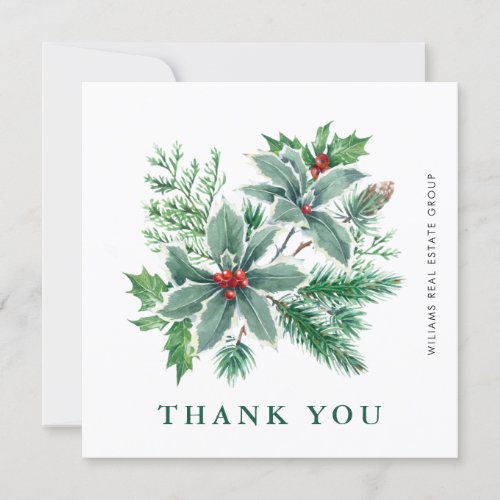 Holly Berry Wreath Christmas Greeting Holiday Than Thank You Card