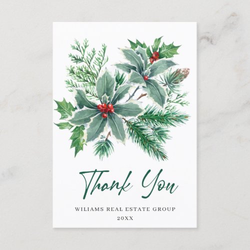 Holly Berry Wreath Christmas Greeting Holiday Than Thank You Card