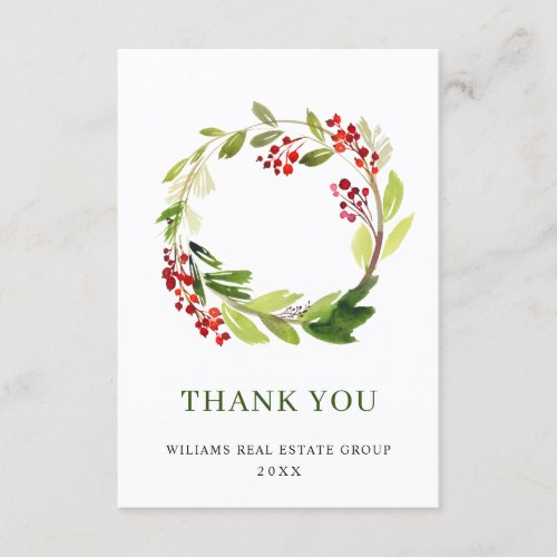 Holly Berry Wreath Christmas Greeting Holiday Thank You Card